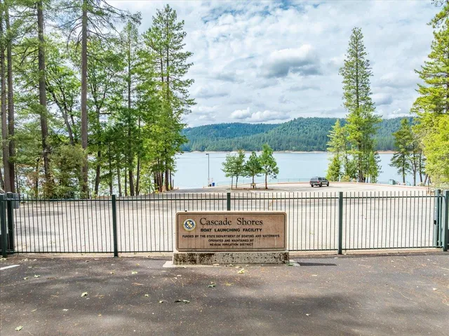 a view of a lake with a building in the background