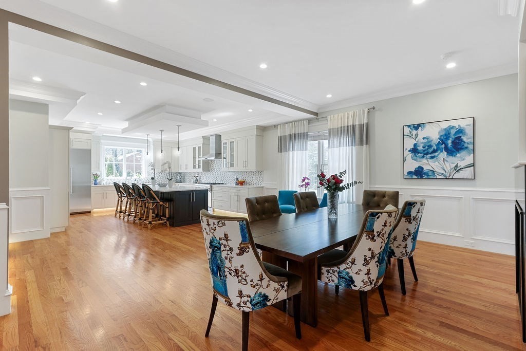 5 Sharpe Road Newton, MA 02459 - Photo 12 of 41 a view of a dining room with furniture and wooden floor