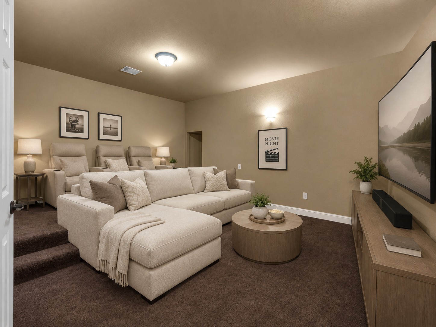 4022 Sabine Valley Trail Spring, TX 77386 - Photo 27 of 46 Spacious upstairs theater room offering the perfect setting for movies, gaming, and entertaining. Virtually staged to show the room’s potential.