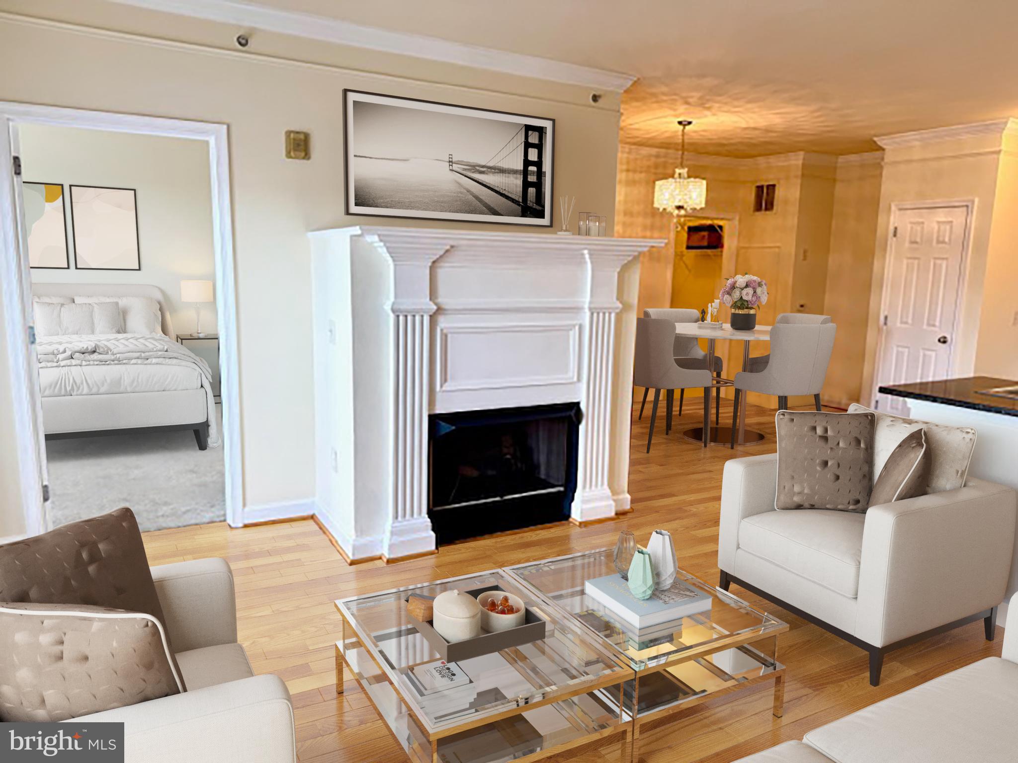 501 Hungerford Drive, Unit 445 Rockville, MD 20850 - Photo 3 of 18 Living room/dining room combo with fireplace