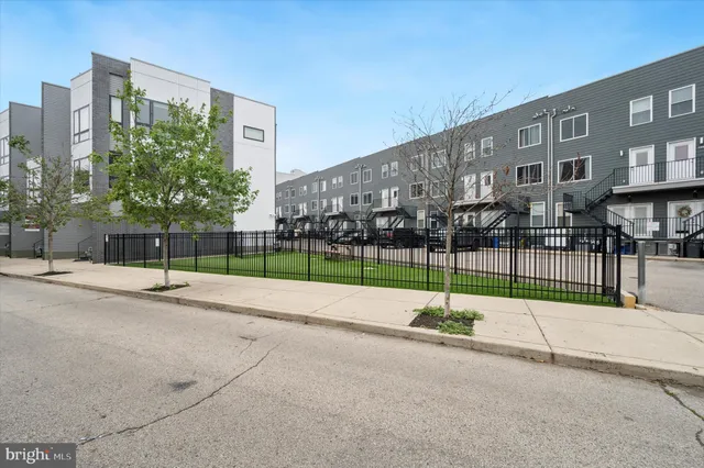 a park with view of building
