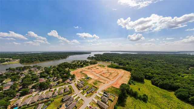 a view of a lake in middle of the town