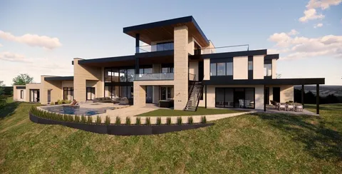 a view of a house with swimming pool and porch with furniture