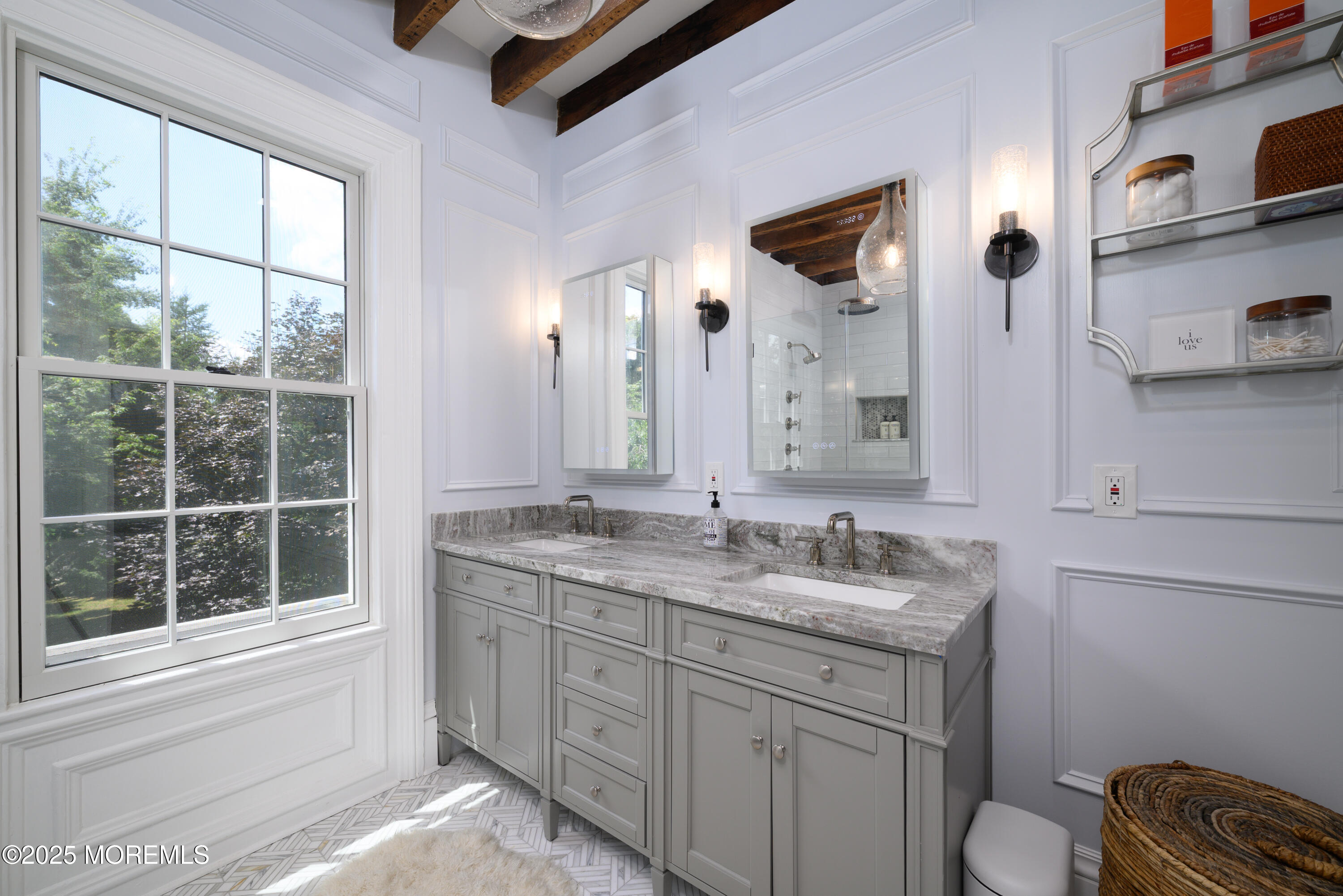 60 Conover Road Colts Neck, NJ 07722 - Photo 25 of 56 a bathroom with a granite countertop sink mirror and window