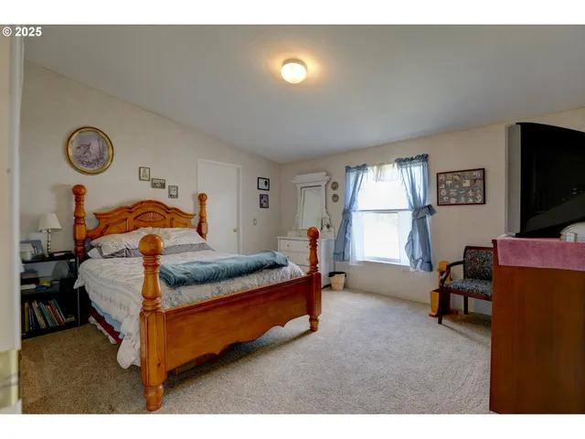 a bedroom with a bed and a tv in it