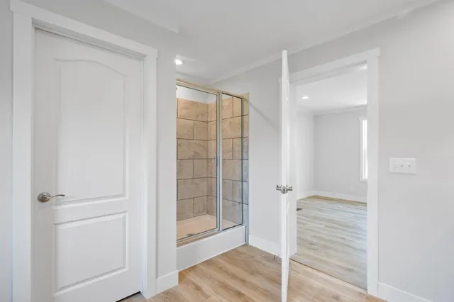 a bathroom with a shower