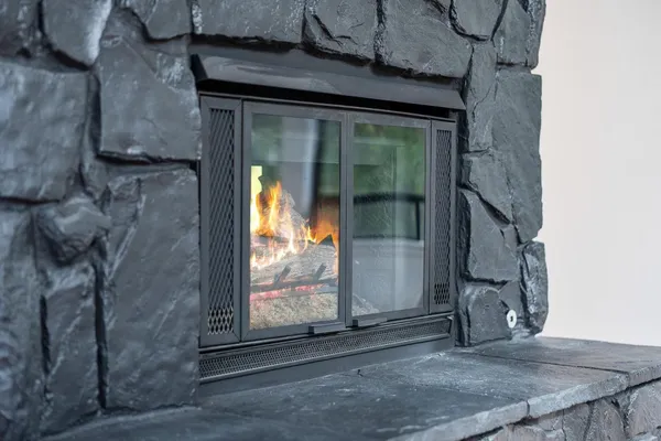 a view of a fireplace in a room