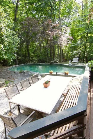 a view of a wooden floor with a yard