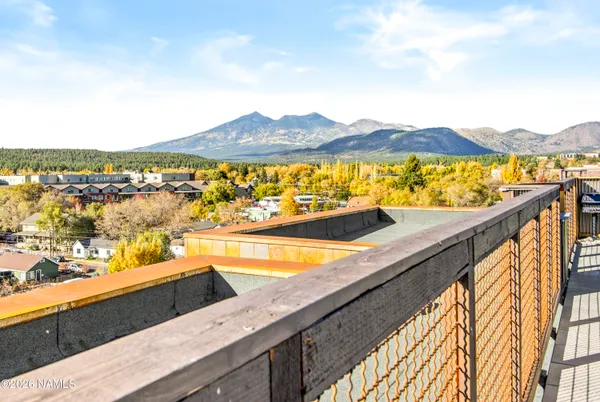 a view of a city from a balcony