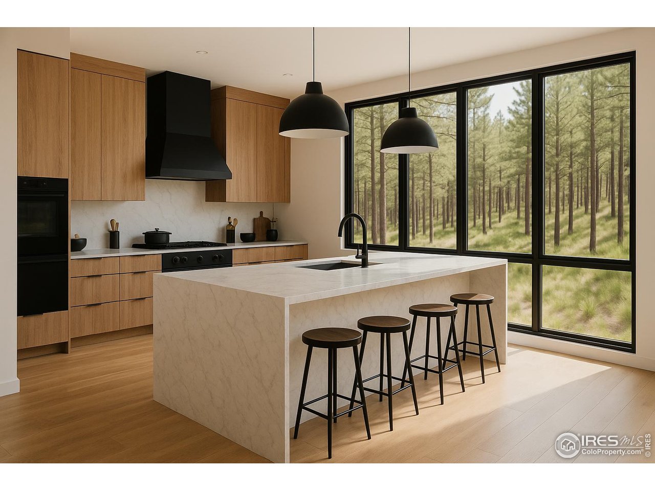 375 Arroyo Chico Boulder, CO 80302 - Photo 9 of 42 This future kitchen is imagined as the heart of the home-open, light-filled, and oriented toward the forest for everyday connection to nature.