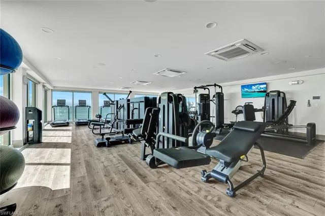 a view of a room with gym equipment