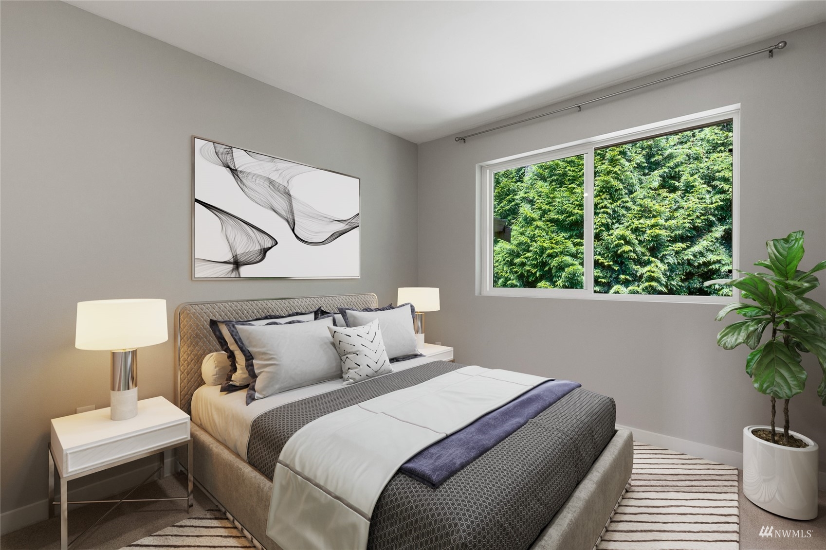 23300 Southeast Black Nugget Road, Unit D3 Issaquah, WA 98029 - Photo 21 of 27 a bedroom with a bed and a potted plant