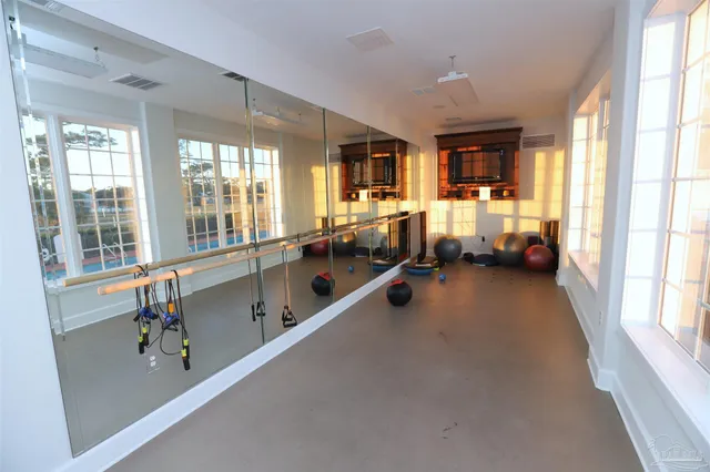 a view of a room with gym equipment
