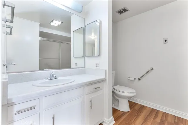 a bathroom with a sink toilet and vanity