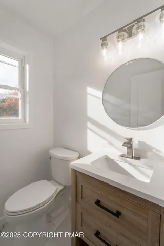 a bathroom with a sink a toilet and a mirror