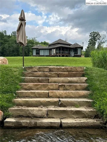 a view of a garden with a slide