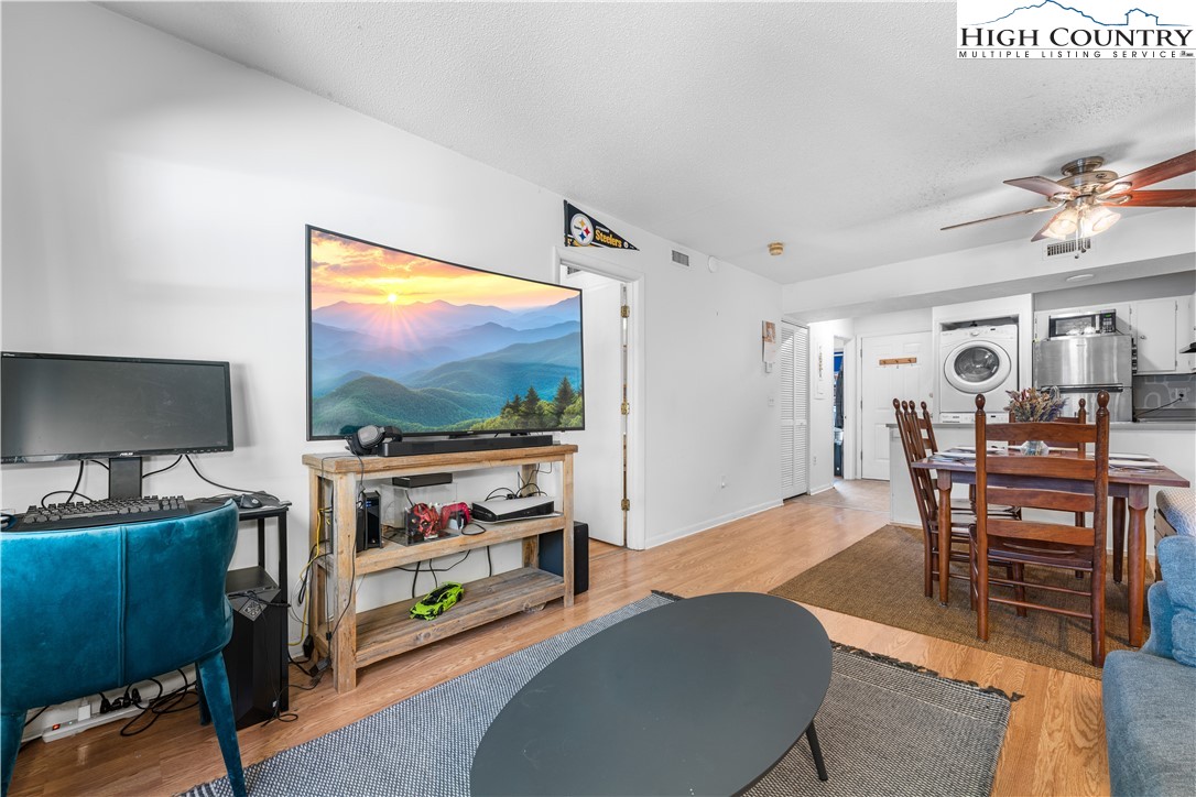 229 East King Street, Unit 17 Boone, NC 28607 - Photo 12 of 22 a living room with furniture and a flat screen tv