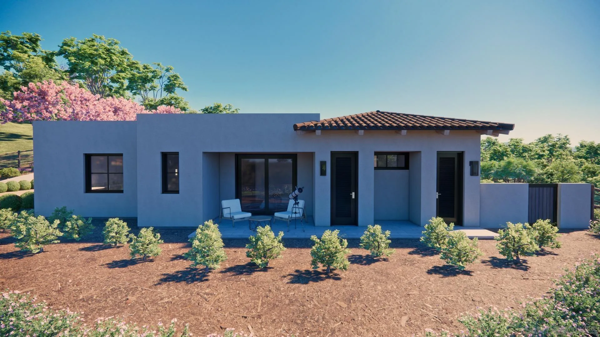 16256 Via Del Alba, Unit PAR 2 Rancho Santa Fe, CA 92067 - Photo 16 of 66 front view of a house with potted plants and a bench
