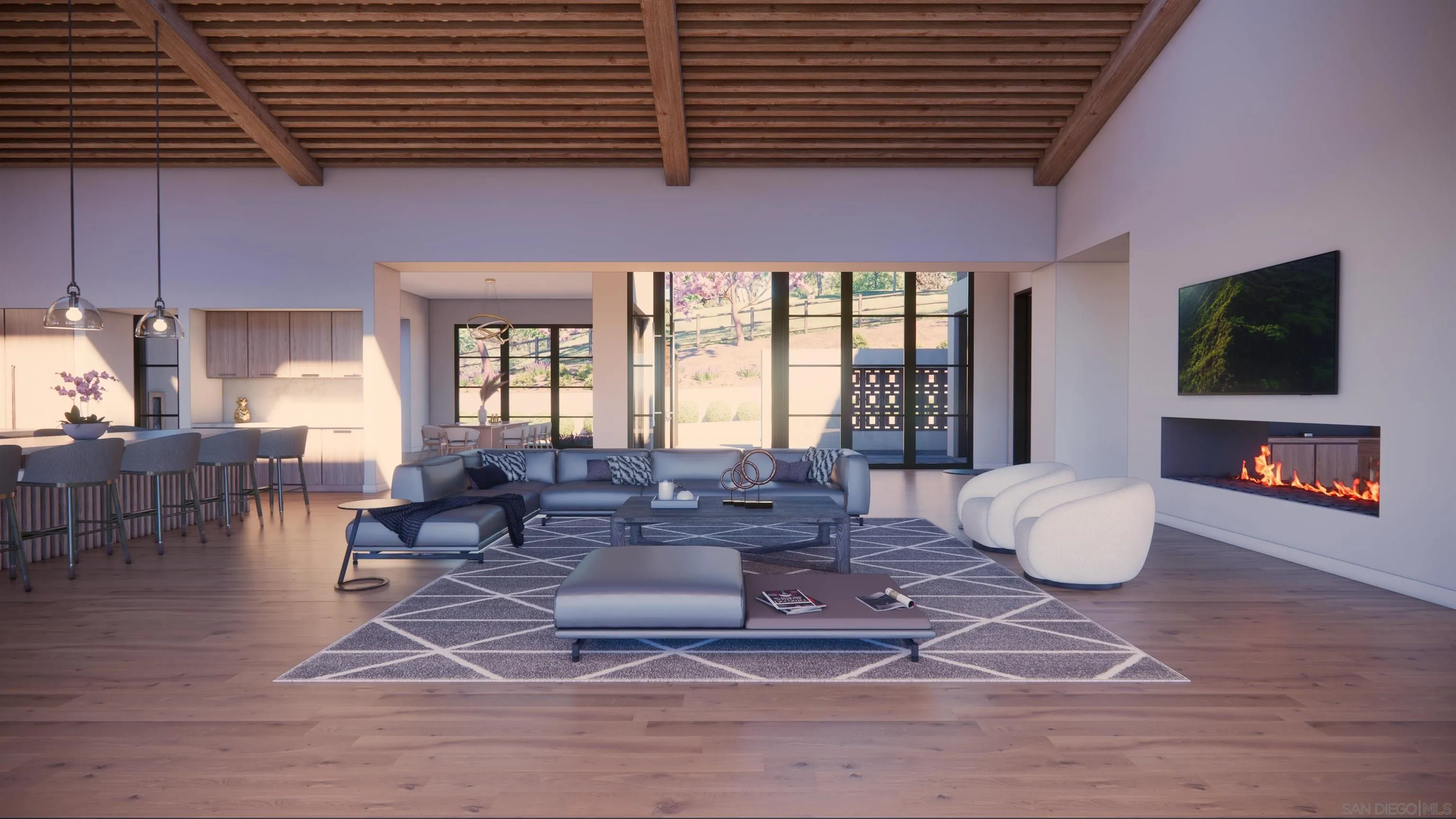 16256 Via Del Alba, Unit PAR 2 Rancho Santa Fe, CA 92067 - Photo 20 of 66 a living room with fireplace furniture and a flat screen tv