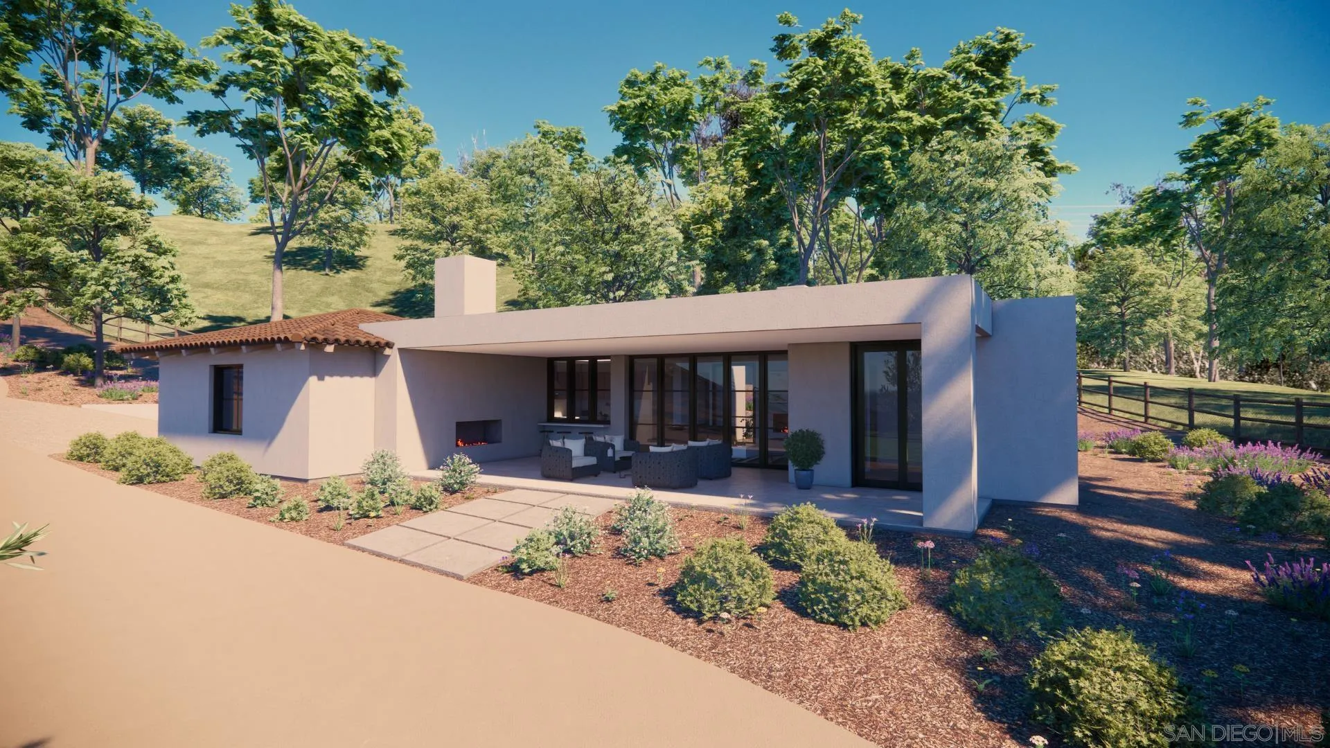 16256 Via Del Alba, Unit PAR 2 Rancho Santa Fe, CA 92067 - Photo 55 of 66 a front view of a house with a yard and outdoor seating