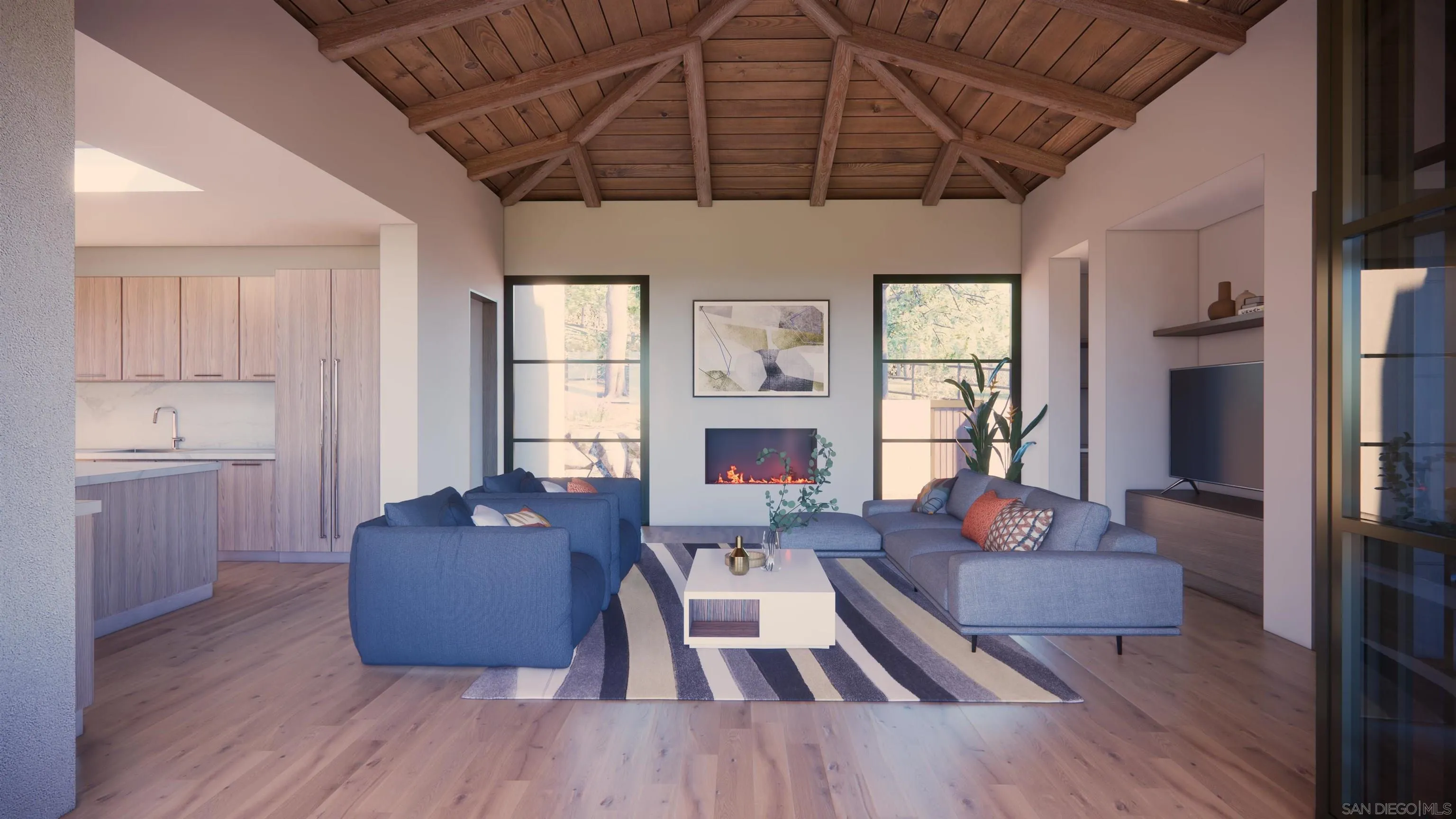 16256 Via Del Alba, Unit PAR 2 Rancho Santa Fe, CA 92067 - Photo 59 of 66 a living room with furniture wooden floor and a fireplace