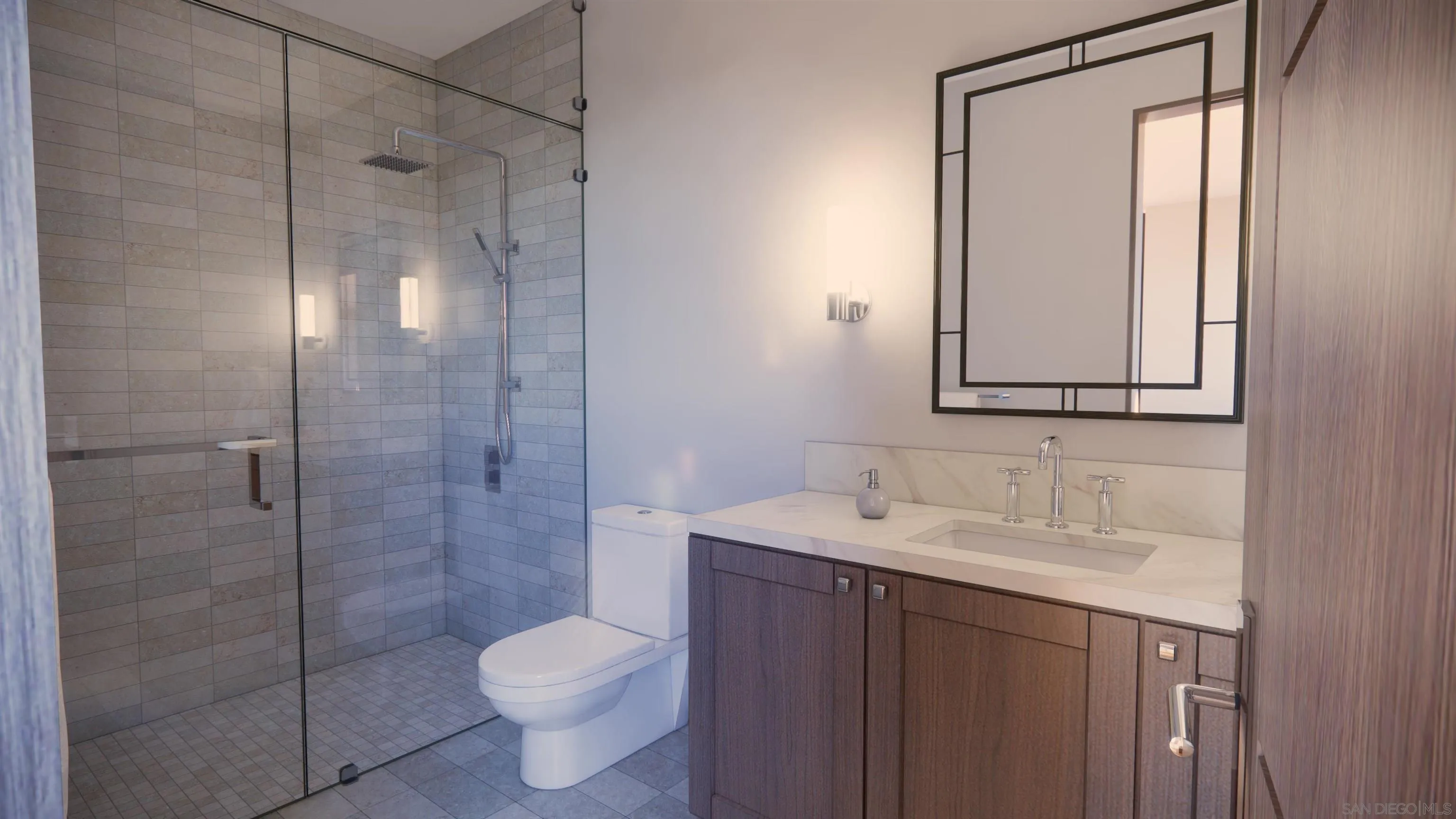 16256 Via Del Alba, Unit PAR 2 Rancho Santa Fe, CA 92067 - Photo 64 of 66 a bathroom with a shower sink vanity mirror and toilet