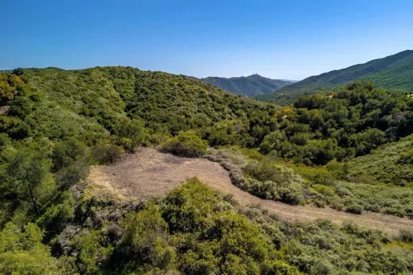a view of a mountain range with lush green forest