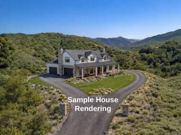 a view of a house with a mountain in the background
