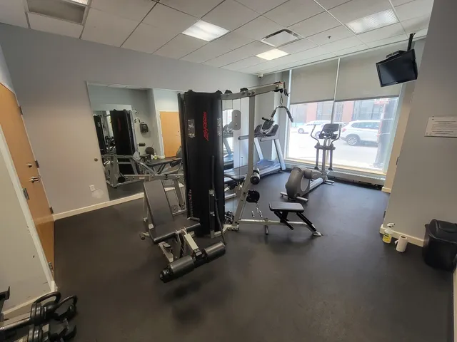 a view of a room with gym equipment