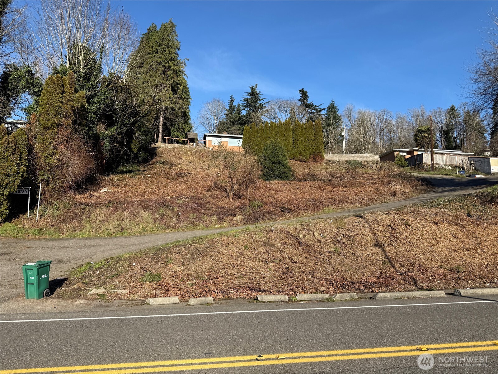 a view of a yard and car parked