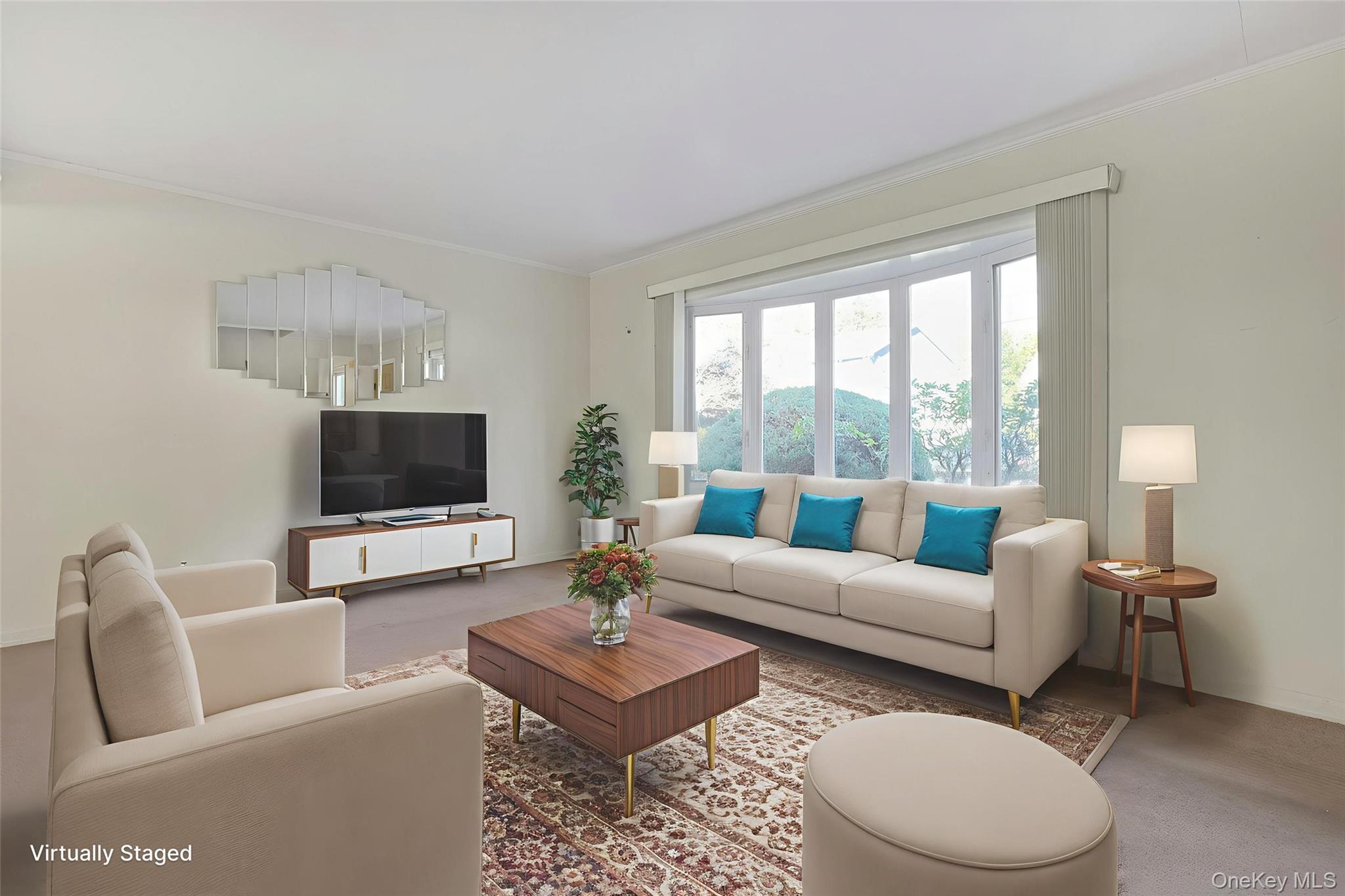 86 Braunsdorf Road Pearl River, NY 10965 - Photo 4 of 38 a living room with furniture a flat screen tv and a large window