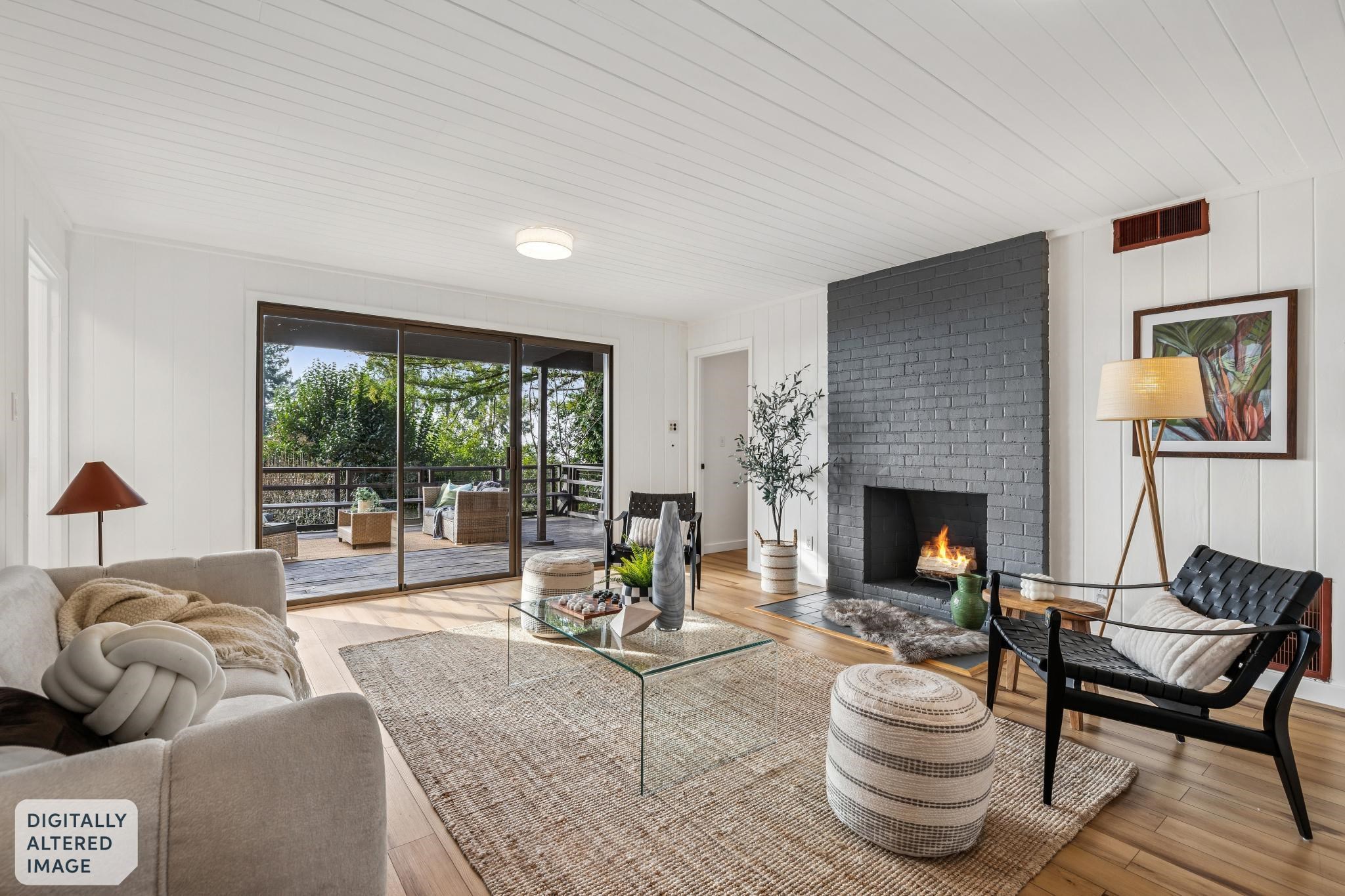 1024 Miller Avenue Berkeley, CA 94708 - Photo 36 of 60 Living room with a fireplace, hardwood / wood-style flooring, and wooden ceiling