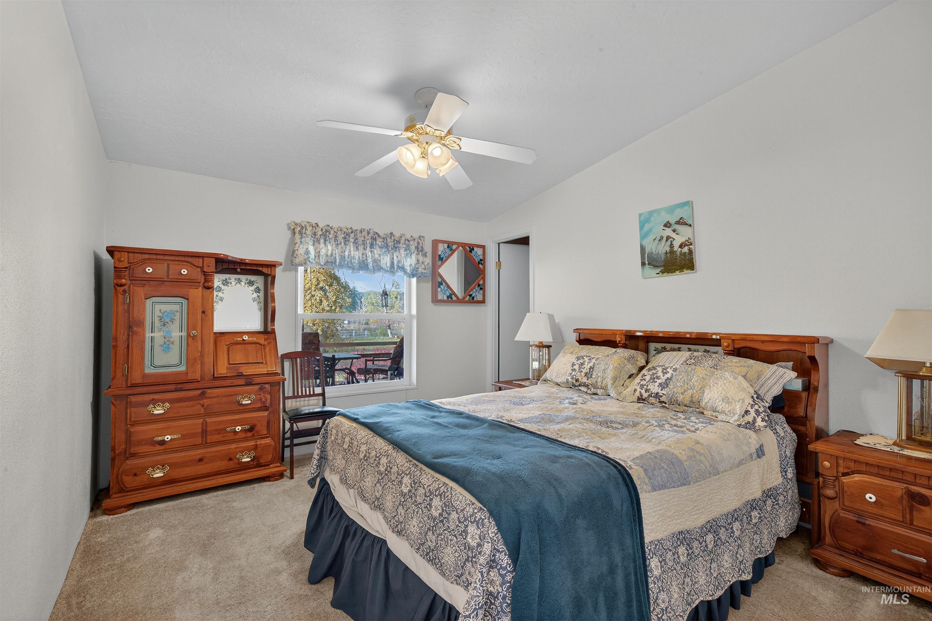 4151 Highway 13 Stites, ID 83552 - Photo 21 of 50 Bedroom featuring light carpet and a ceiling fan