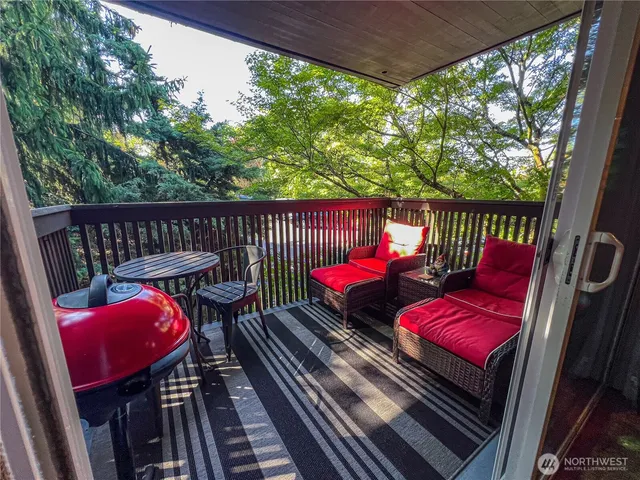 a view of a chair in wooden deck