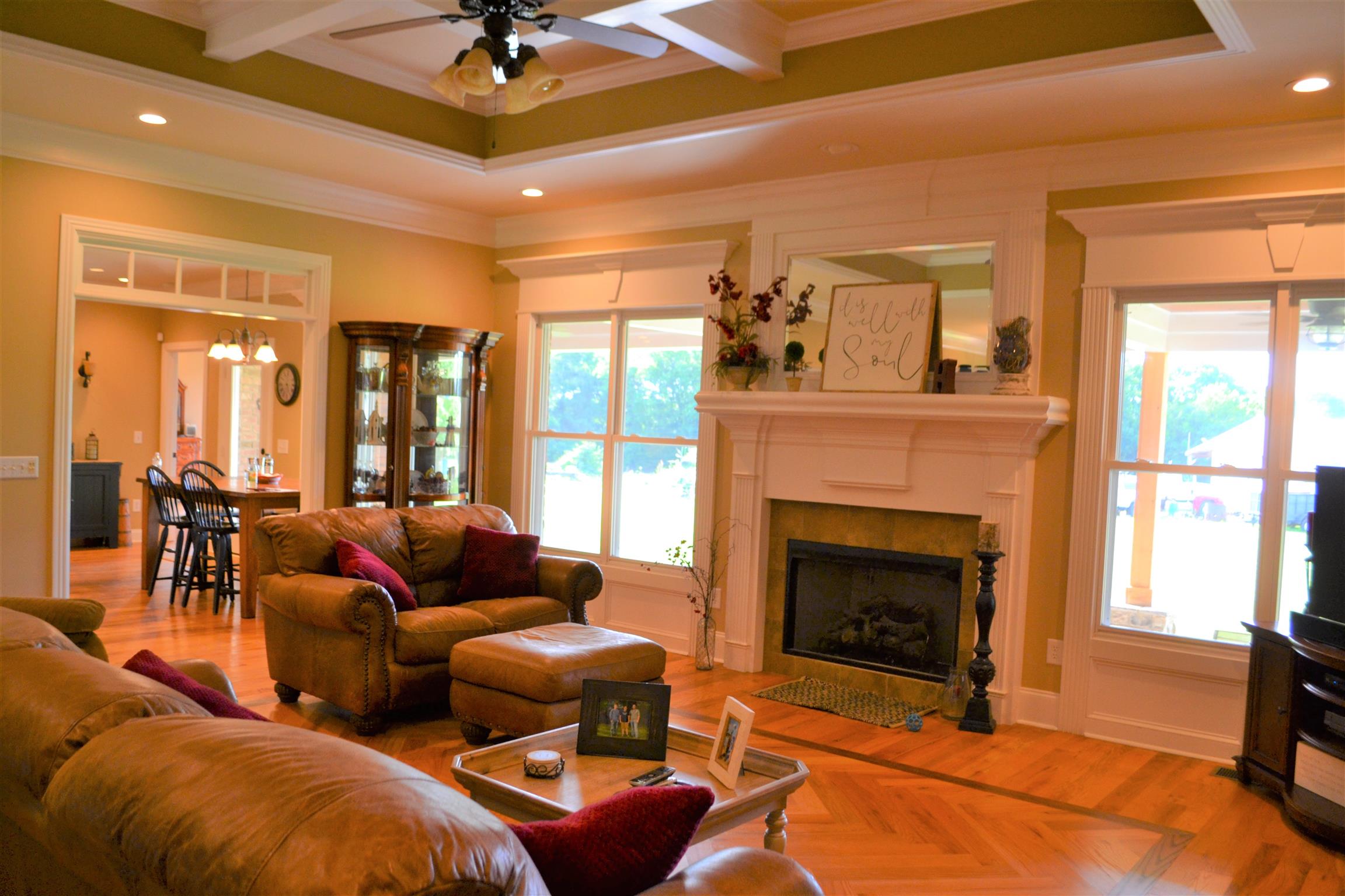 730 Walnut Grove Road Lebanon, TN 37090 - Photo 16 of 29 LIVING ROOM HAS HARDWOOD WITH TREY CEILING WITH LOTS OF CROWN MOLDING; GAS FIREPLACE; FLOWS INTO KITCHEN AND OVERLOOKING THE BEAUTIFUL 11 ACRES
