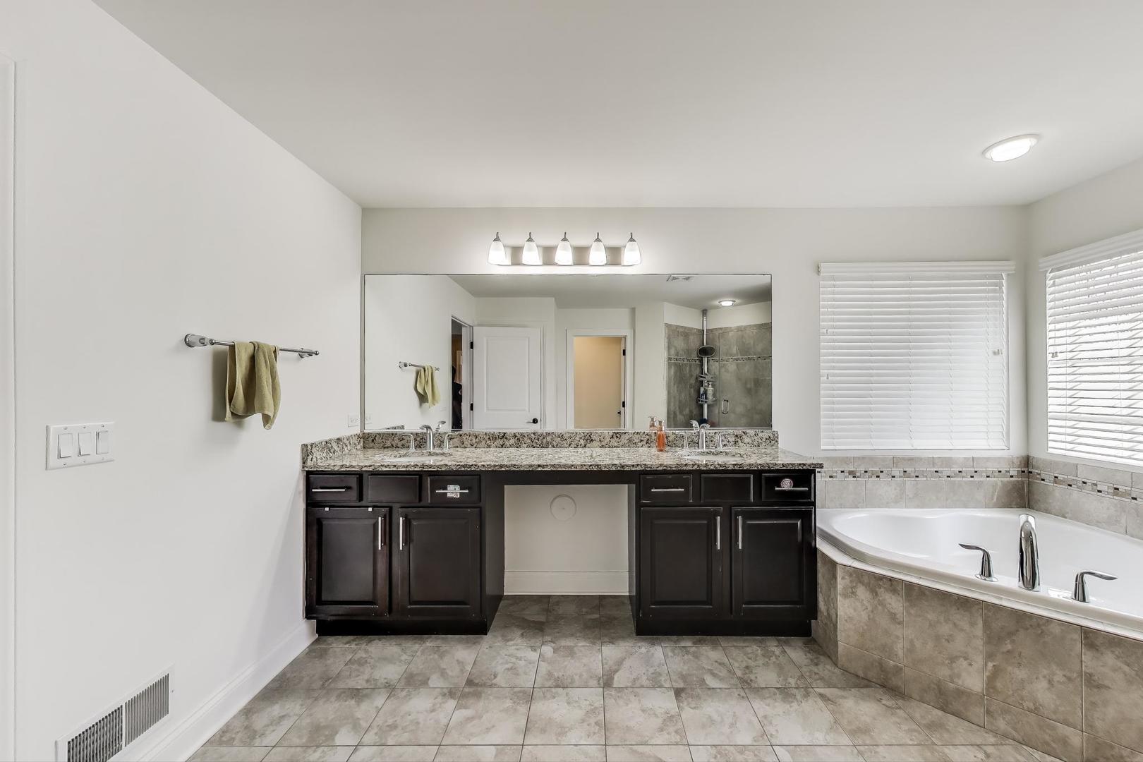 1064 Ridgeview Drive Inverness, IL 60010 - Photo 22 of 48 a spacious bathroom with a granite countertop bathtub a sink and a mirror