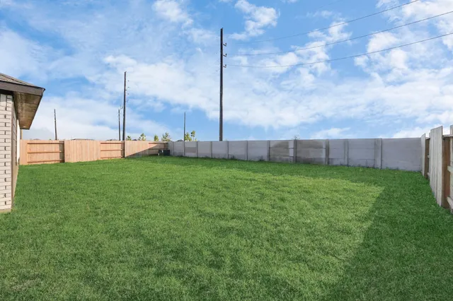 a view of a garden with a large tree