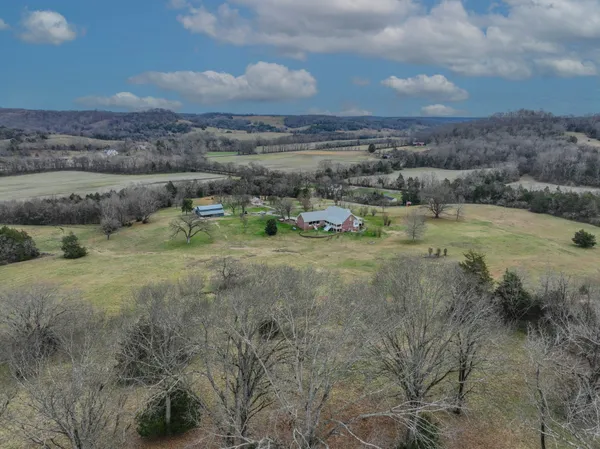 a view of house with a big yard and large trees