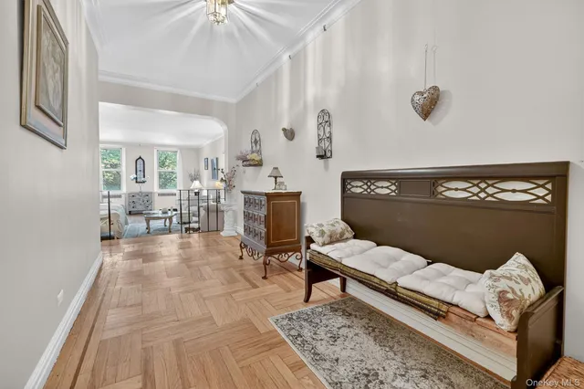 a living room with furniture and a rug