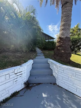 a view of street with wooden stairs