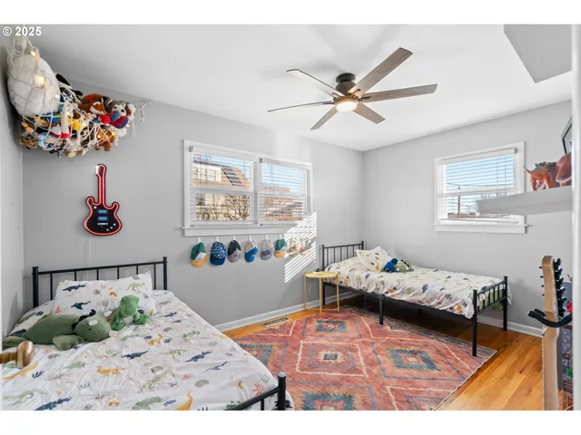 a bedroom with furniture and a bed