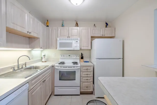 a kitchen with a sink a stove a refrigerator and cabinets