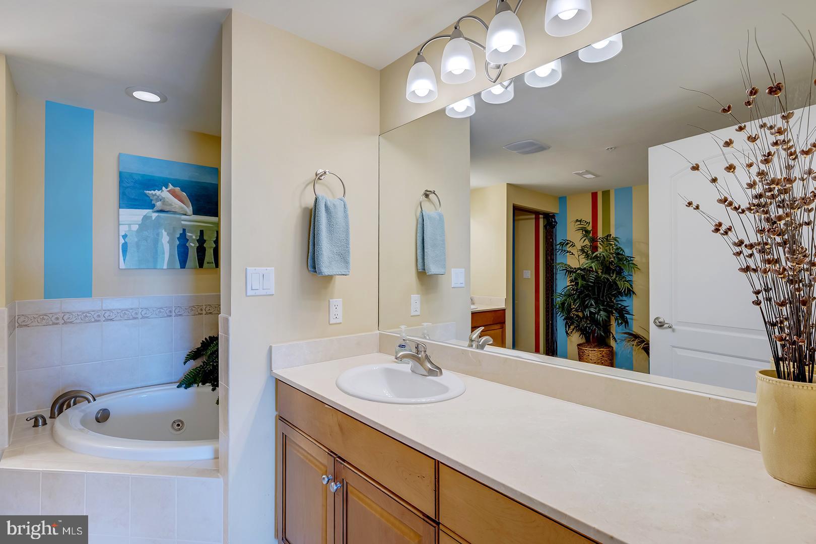 4601 Coastal Highway, Unit 403 Ocean City, MD 21842 - Photo 23 of 56 a bathroom with a sink a large mirror and shower