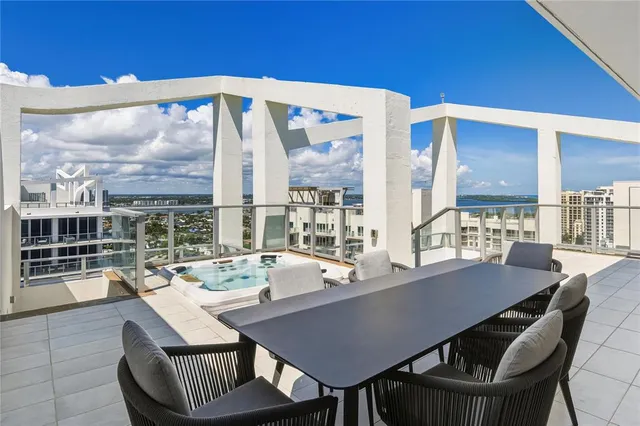 a balcony with furniture