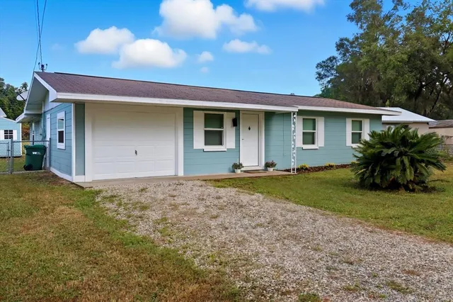 a view of a house with a backyard