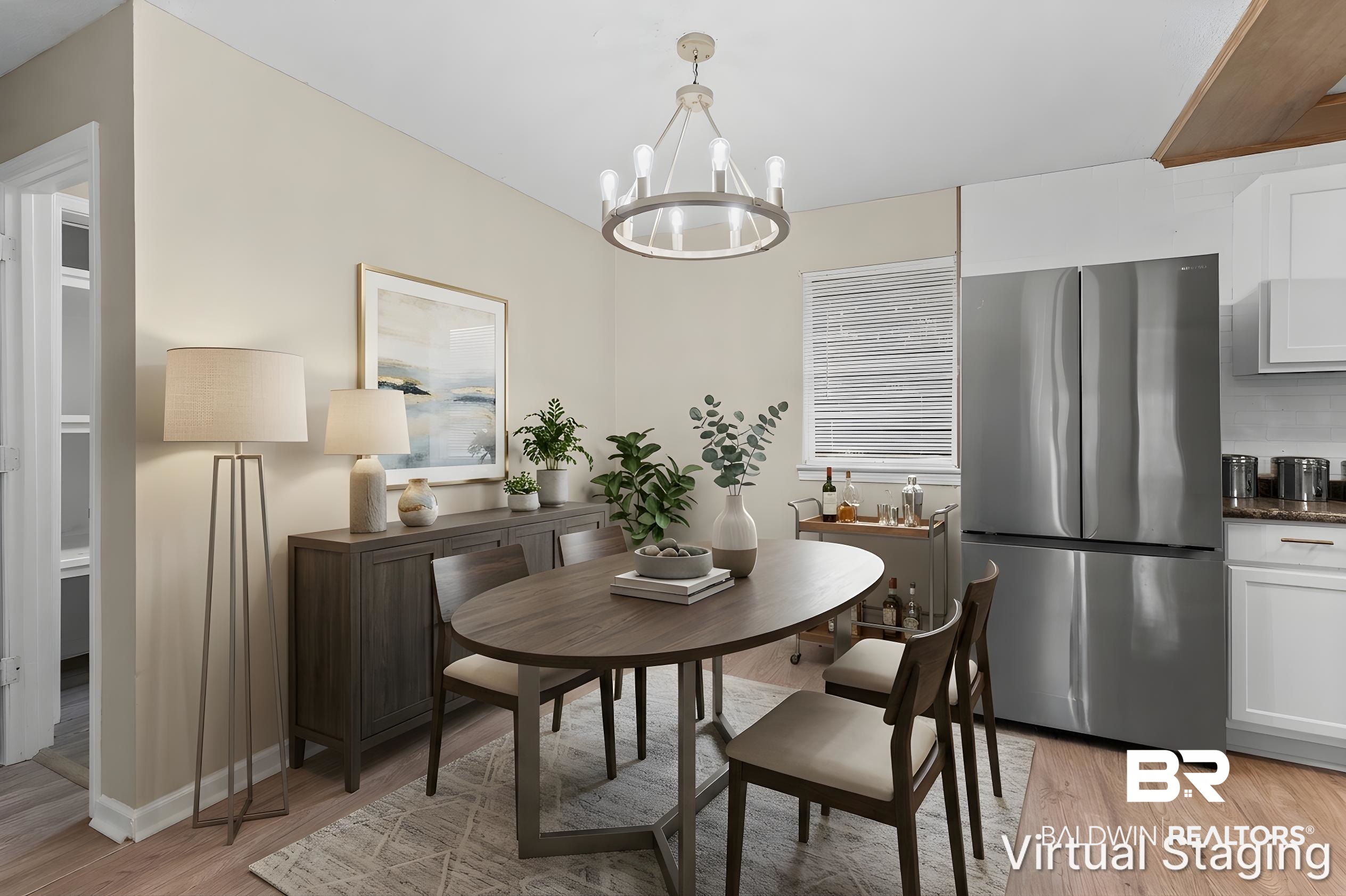 1560 Military Road Mount Vernon, AL 36560 - Photo 7 of 26 Dining area featuring light wood-finish flooring, neutral wall tones, and a contemporary chandelier
