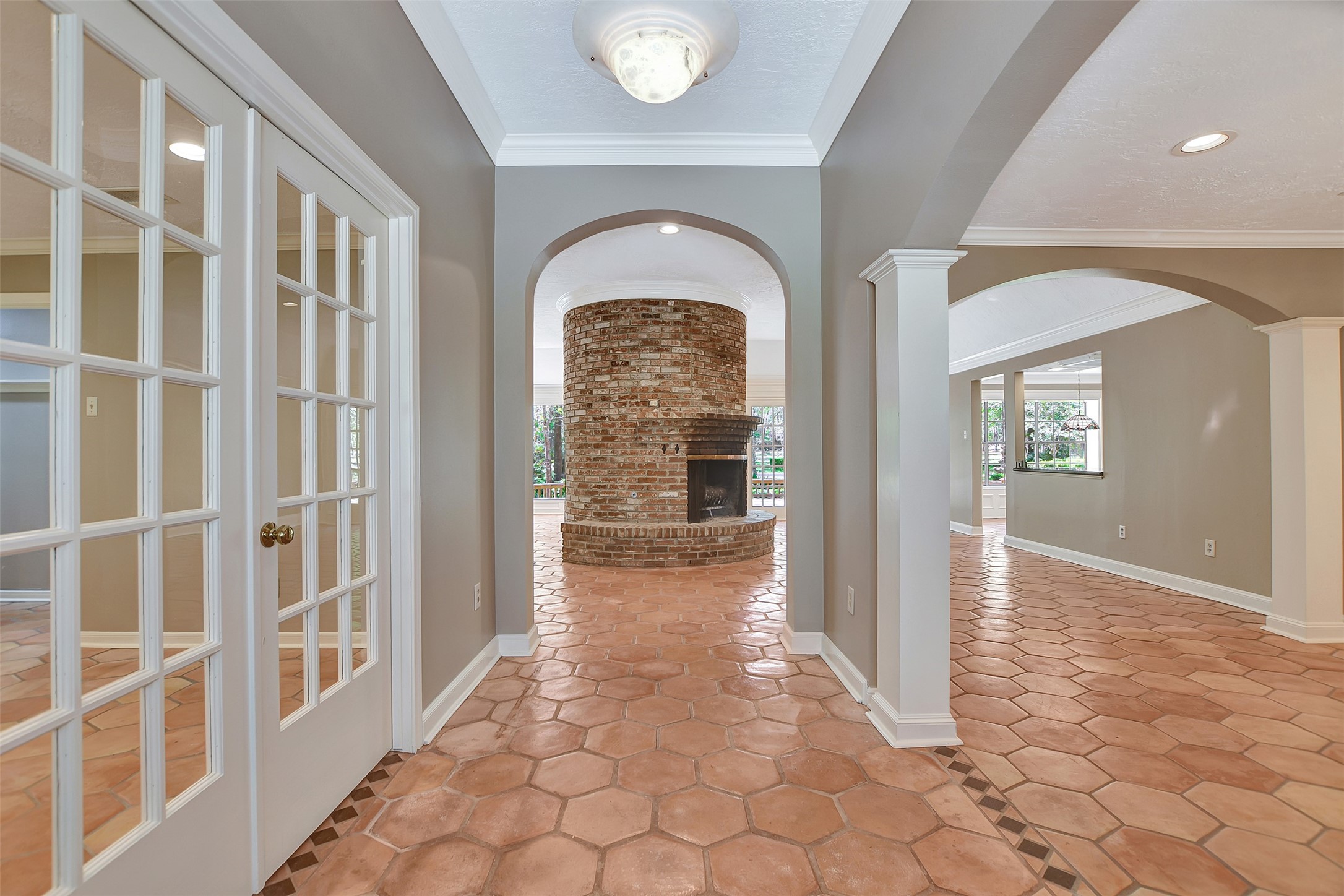 16002 Koenig Lane Conroe, TX 77384 - Photo 8 of 48 Foyer with view of unique fireplace