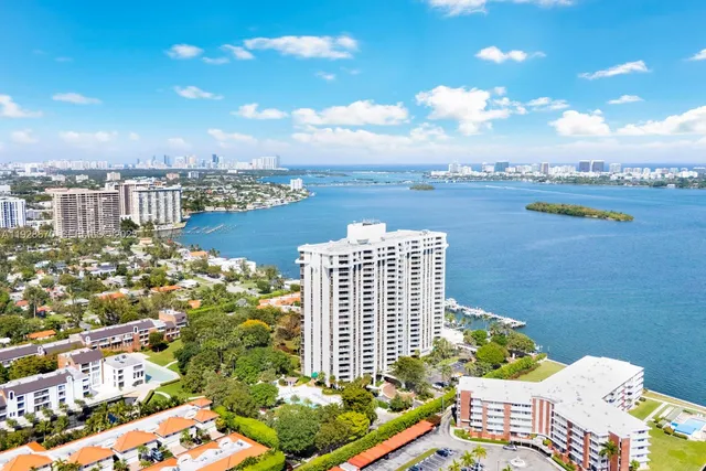 a view of a lake with a city view