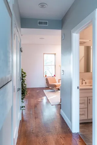a view of a room with a potted plant