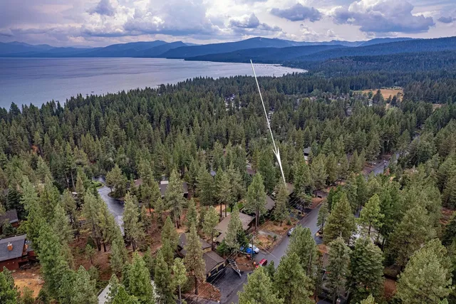a view of a city with lush green forest